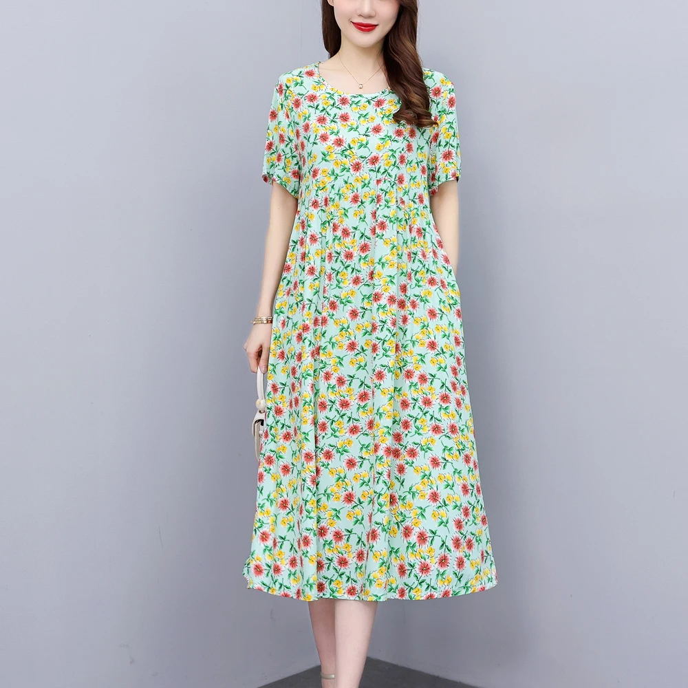 New Fashion Casual Summer Dresses For Women O-Neck Print Vintage Short Sleeve Elegant Floral Clothes Dress Loose Women Clothing - Image 4