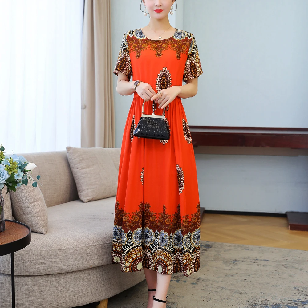 New Hot Casual Fashion Summer Dresses For Women 2023 Vintage Elegant Short Sleeve Printing Women Dress O-Neck Women Clothing - Image 2