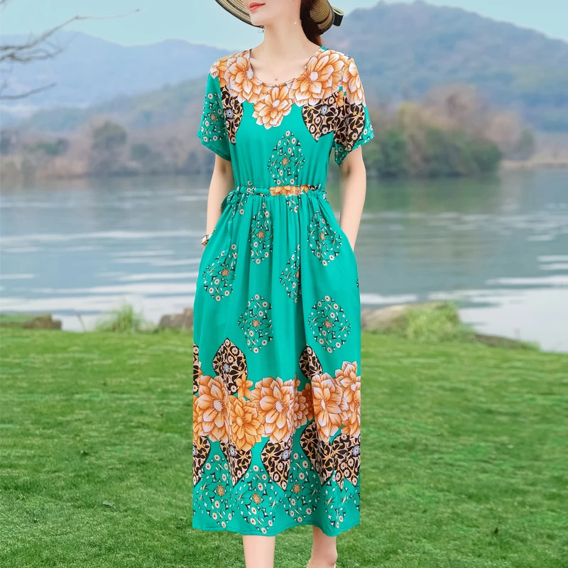 New Casual Fashion Summer Dress For Women Short Sleeve O-Neck Dress Female Plus Size Women Clothing - Image 2