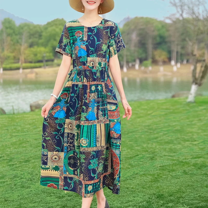 New Casual Fashion Summer Dress For Women Short Sleeve O-Neck Dress Female Plus Size Women Clothing