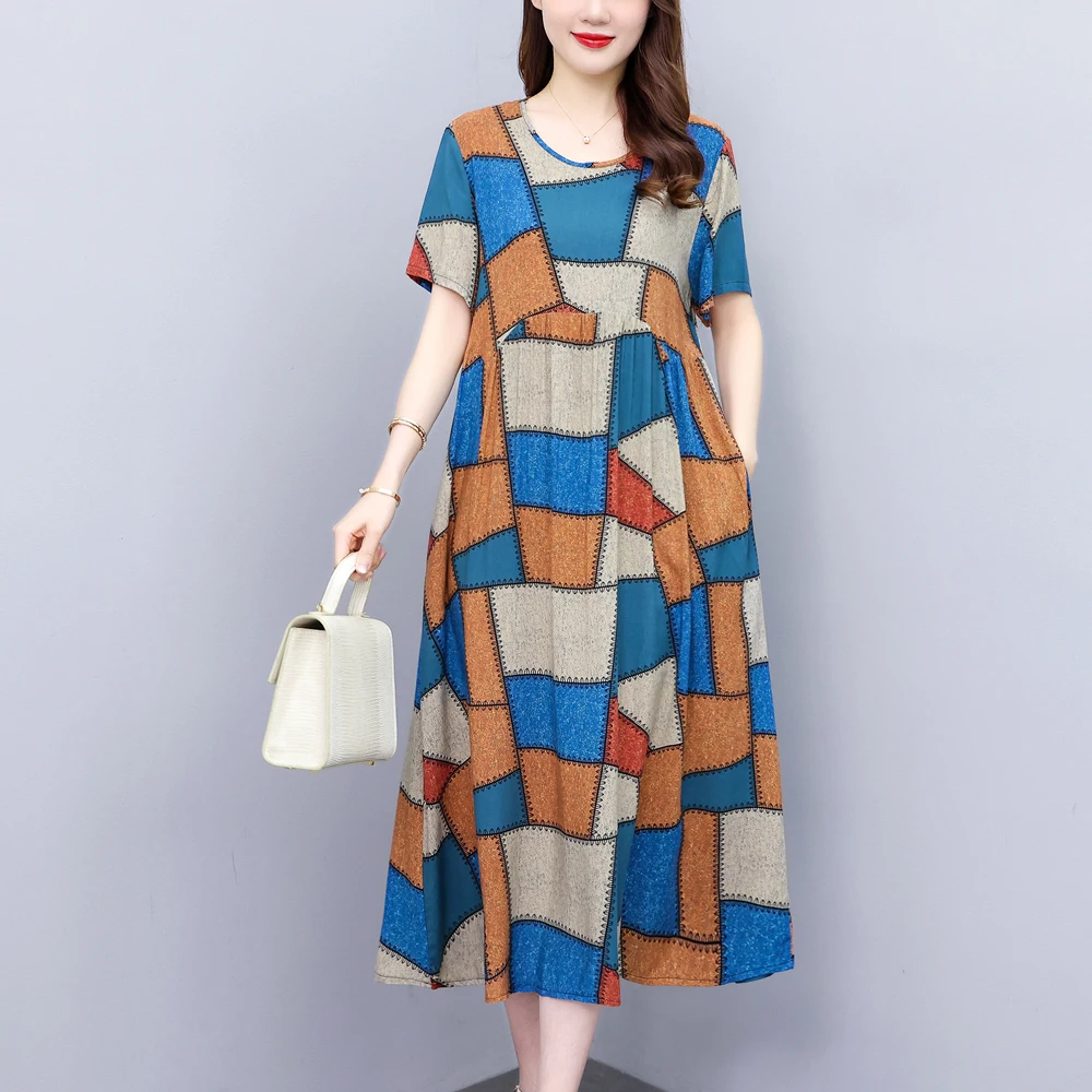New Fashion Casual Summer Dresses For Women O-Neck Print Vintage Short Sleeve Elegant Floral Clothes Dress Loose Women Clothing - Image 5