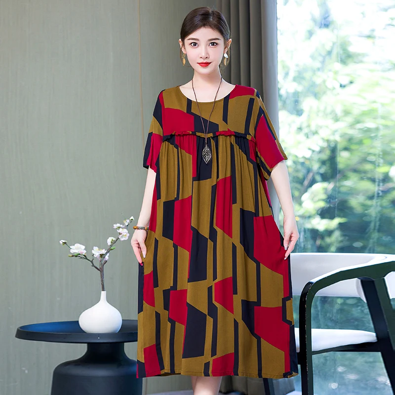2023 Women Dresses Summer O-Neck Floral Print Boho Beach Dress Short Sleeve A Line Dress Wrap Sundress Robe - Image 2