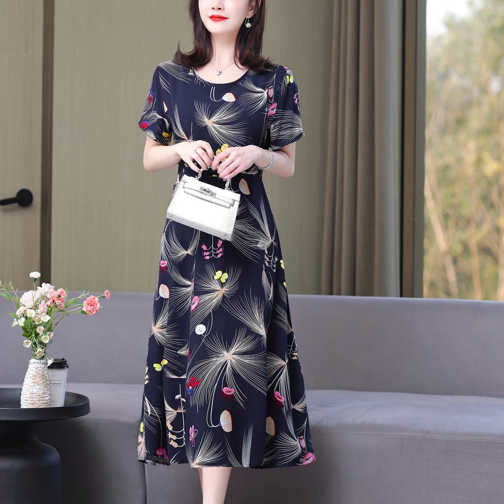 New Hot Fashion Summer Dresses For Women 2023 Vintage Elegant Short Sleeve Casual Printing Women Dress O-Neck Women Clothing - Image 3