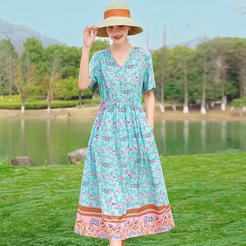 Summer Runway Boho Floral Maxi Dress Women's short Sleeve V-Neck Elegant Party Long Dress - Image 3
