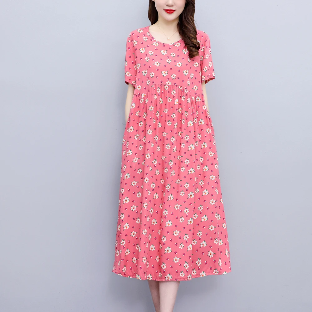 New Fashion Casual Summer Dresses For Women O-Neck Print Vintage Short Sleeve Elegant Floral Clothes Dress Loose Women Clothing - Image 2