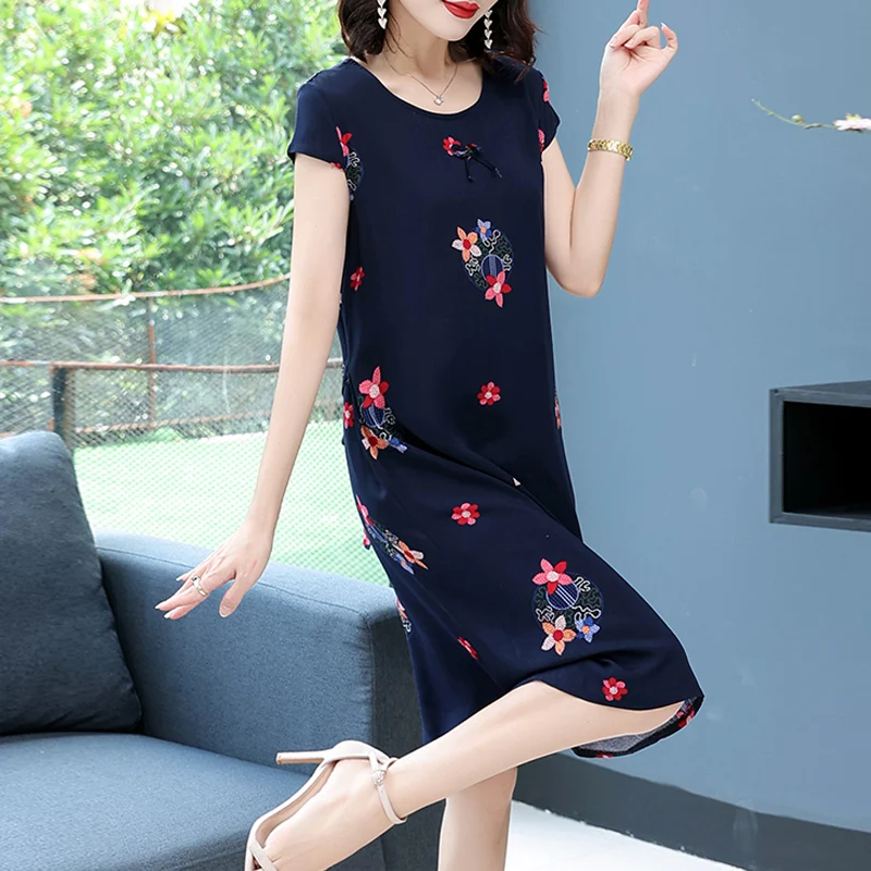 New Fashion Summer Women For Dresses 2025 Casual O-neck Print Vintage Elegant Short Sleeve Womens Clothing - Image 3