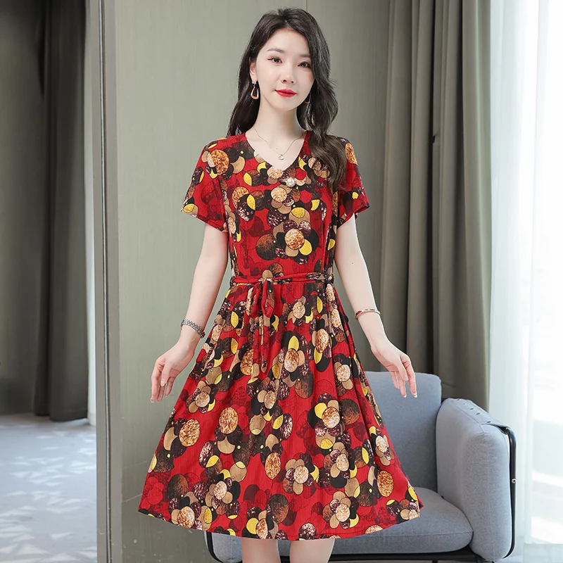 New Fashion Causal Summer Dresses For Women 2024 Vintage Short Sleeve V-Neck Floral Women Print Dress Women Clothing - Image 4