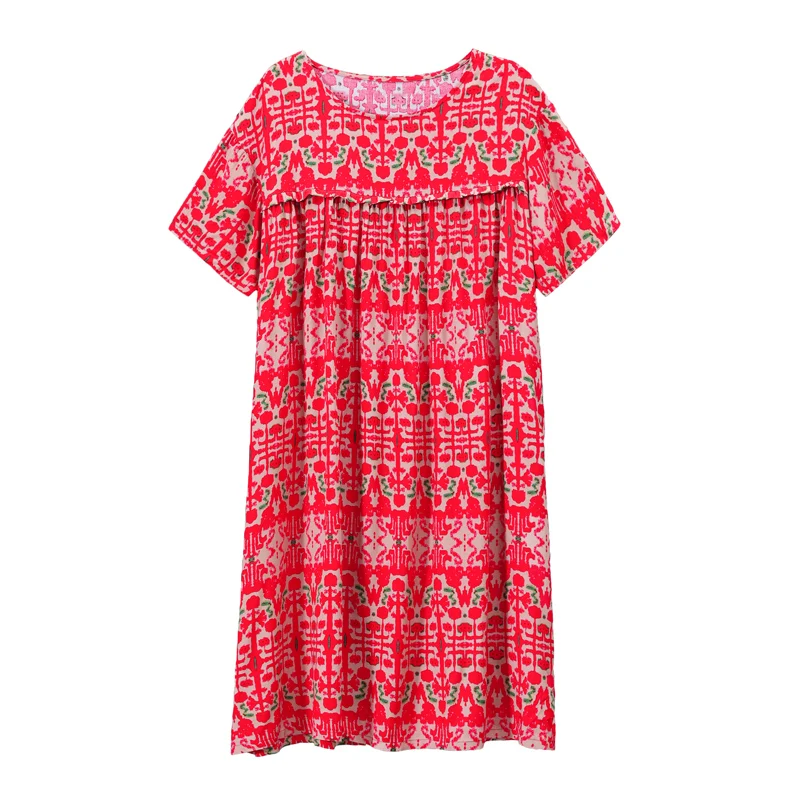 2023 Women Dresses Summer O-Neck Floral Print Boho Beach Dress Short Sleeve A Line Dress Wrap Sundress Robe - Image 5