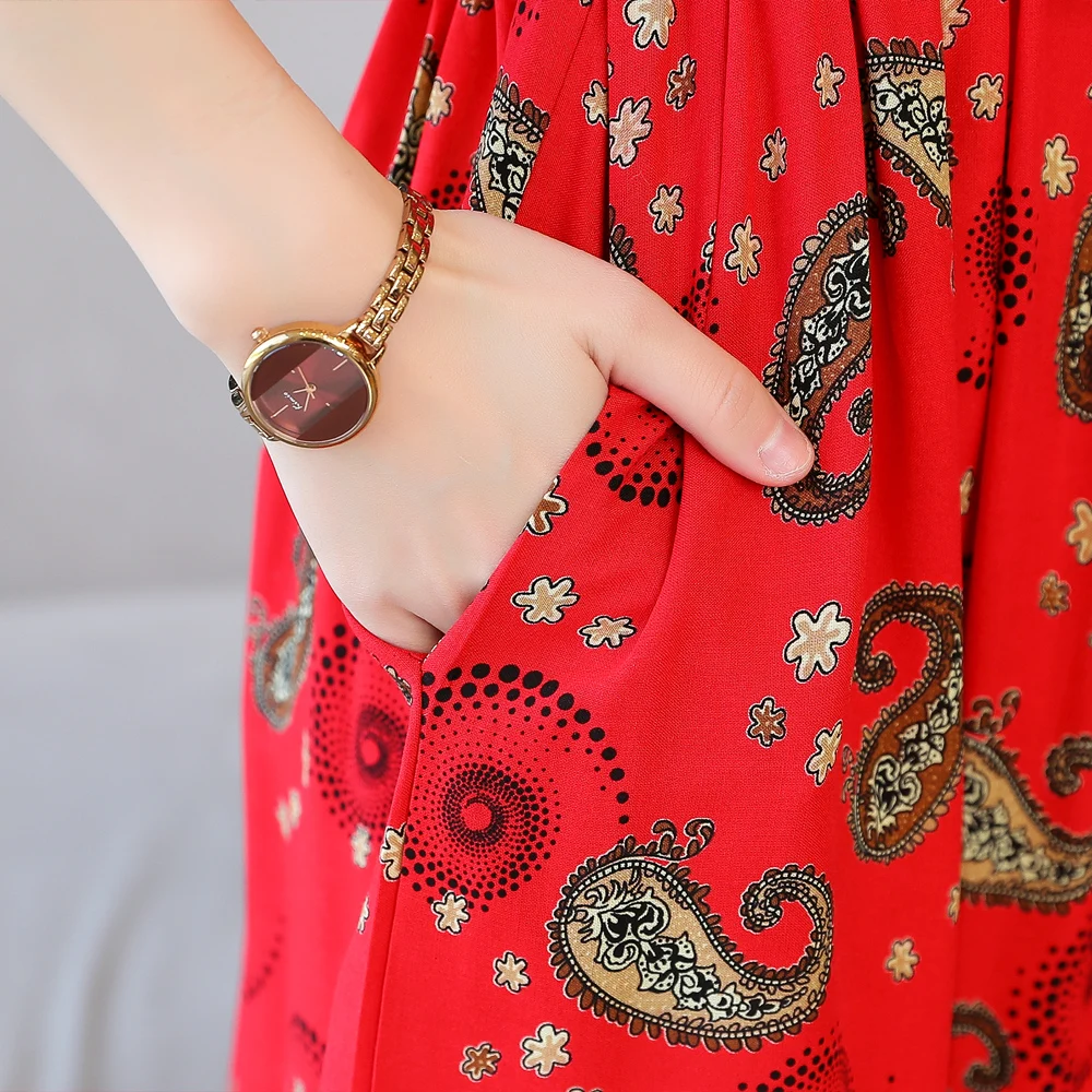 New Hot Casual Fashion Summer Dresses For Women 2023 Vintage Elegant Short Sleeve Printing Women Dress O-Neck Women Clothing - Image 4