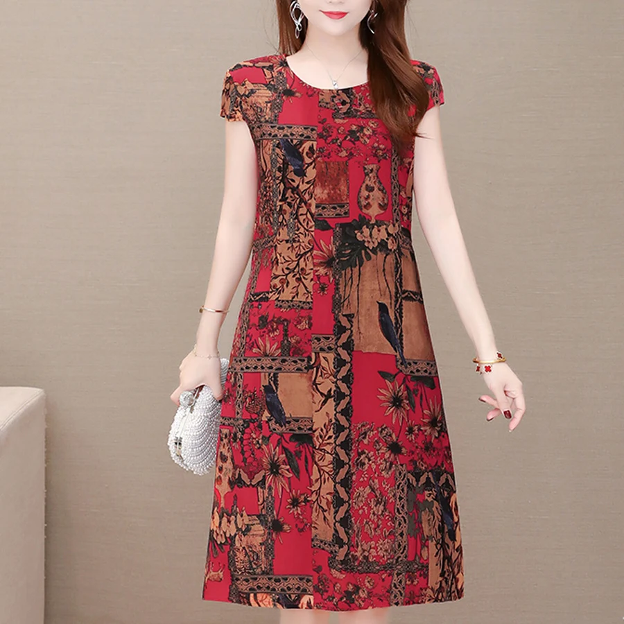 New Fashion Summer Women For Dresses 2025 Casual O-neck Print Vintage Elegant Short Sleeve Womens Clothing - Image 2