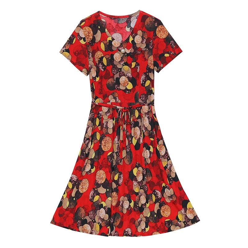New Fashion Causal Summer Dresses For Women 2024 Vintage Short Sleeve V-Neck Floral Women Print Dress Women Clothing - Image 5